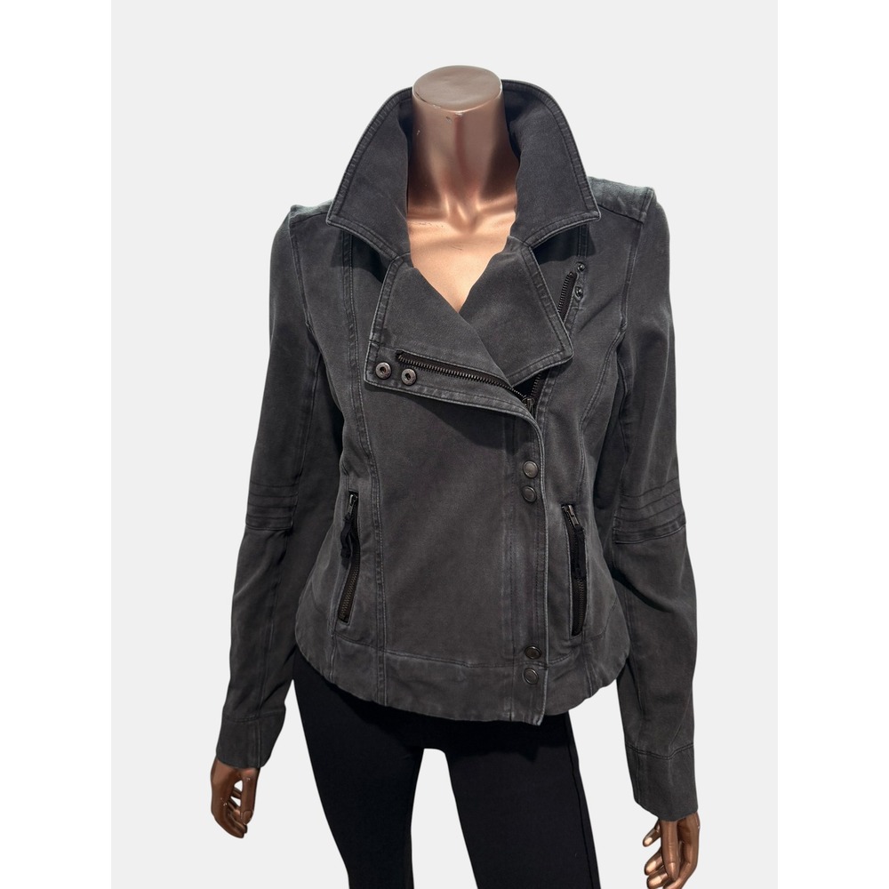 Marrakech Womens Faded Black Moto Biker Jacket Asymmetrical Zip Grunge Hippie/S